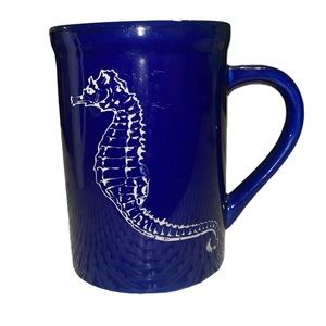 Royal Norfolk Greenbrier International Blue Mug  Seahorse etched design